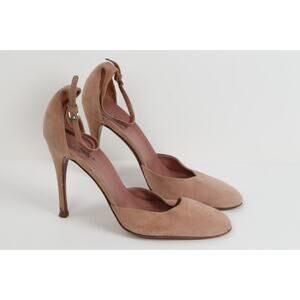 ALAIA Beige Suede Ankle Strap Round Toe Heels Size 36.5